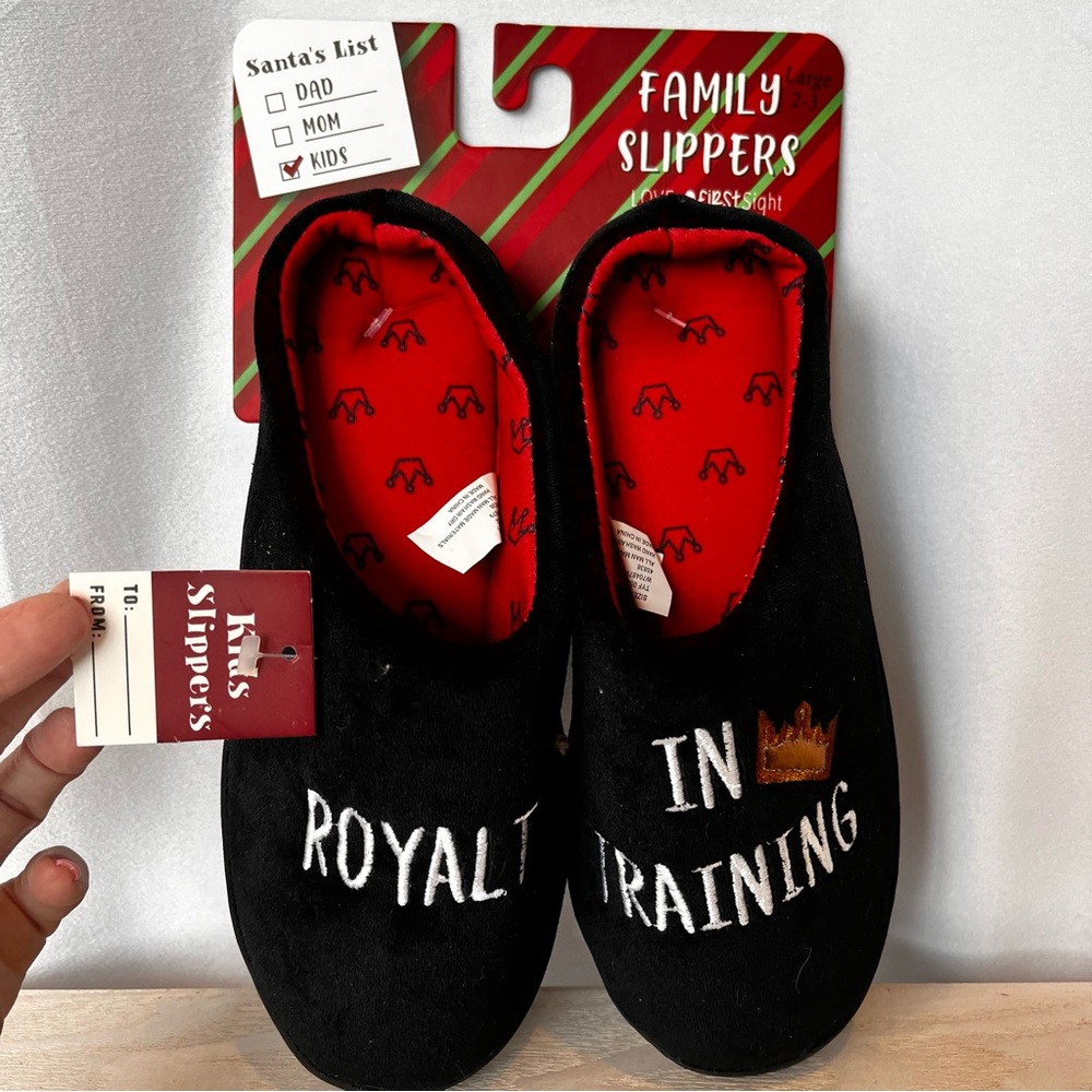 New with Tags!!! Kid’s Black Slippers- “Royalty in Training”- M (13/1)
